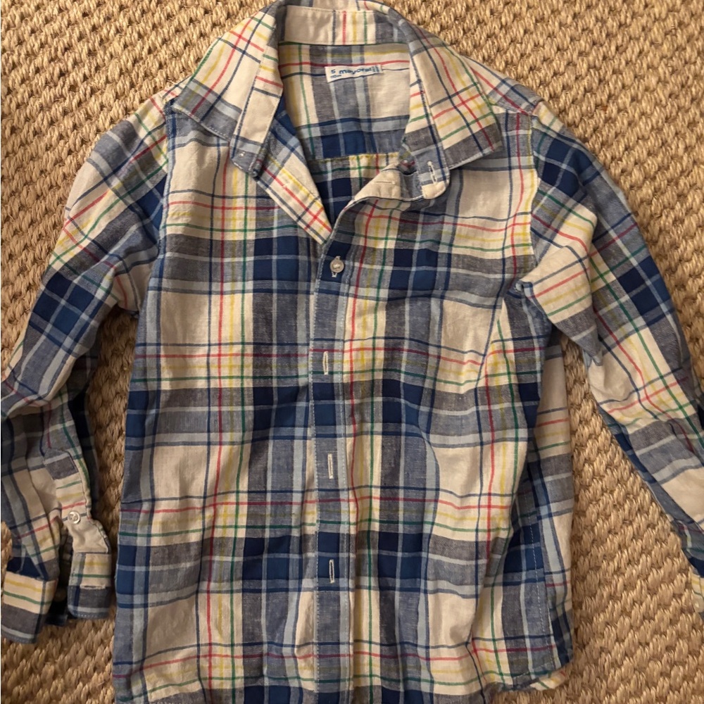 Mayoral Blue and Cream Plaid Kids Shirt